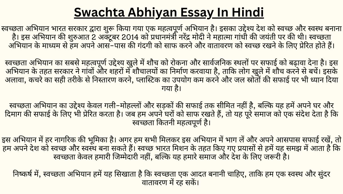 Swachta Abhiyan Essay In Hindi